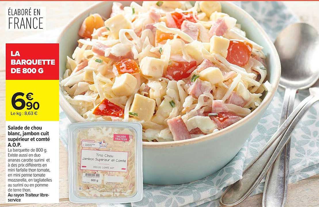 Salade de chou blanc, jambon cuit supérieur et comté A.O.P.