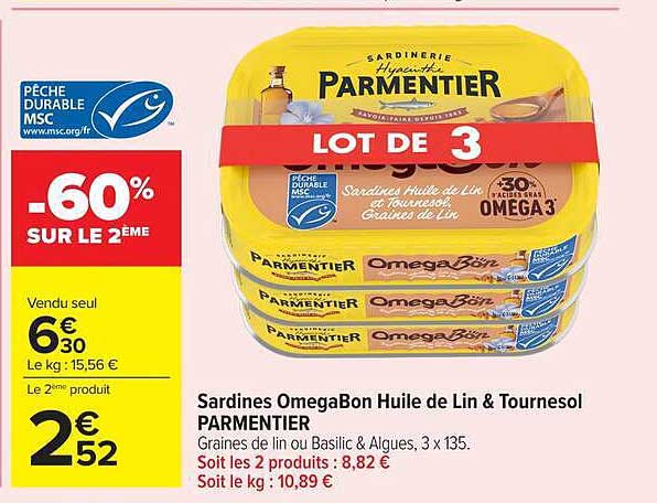 Sardines OmegaBon Huile de Lin & Tournesol PARMENTIER