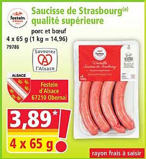 Saucisse de Strasbourg(a) qualité supérieure porc et bœuf