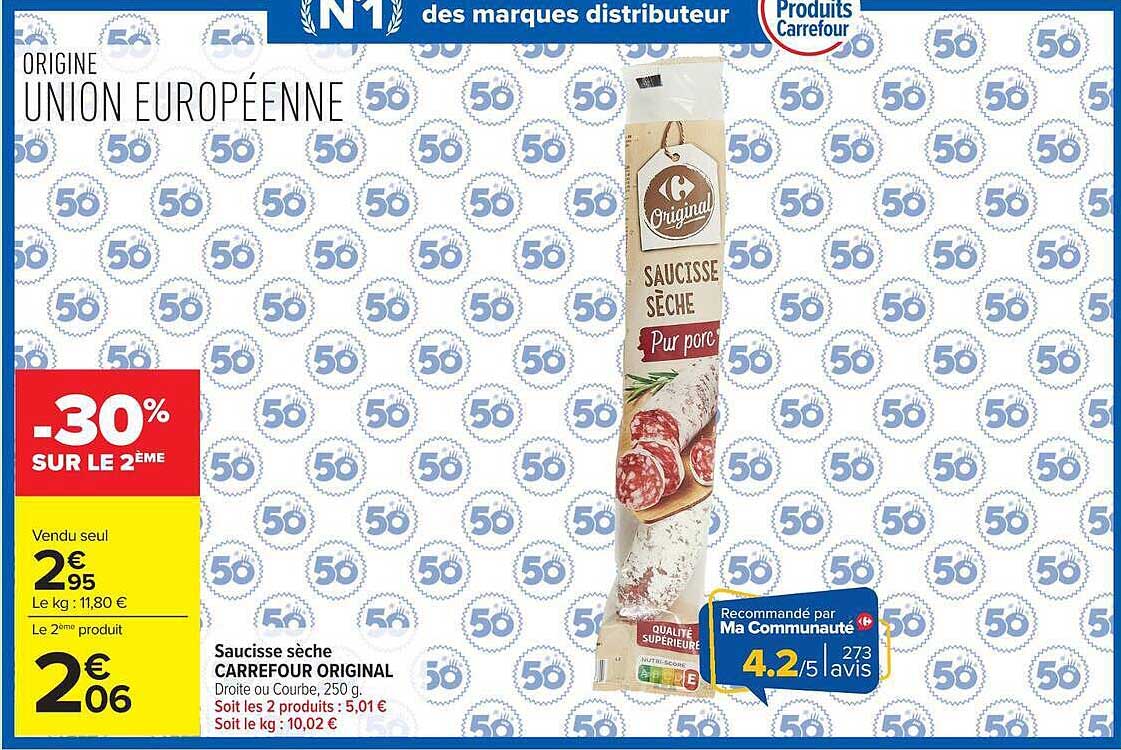 Saucisse sèche CARREFOUR ORIGINAL