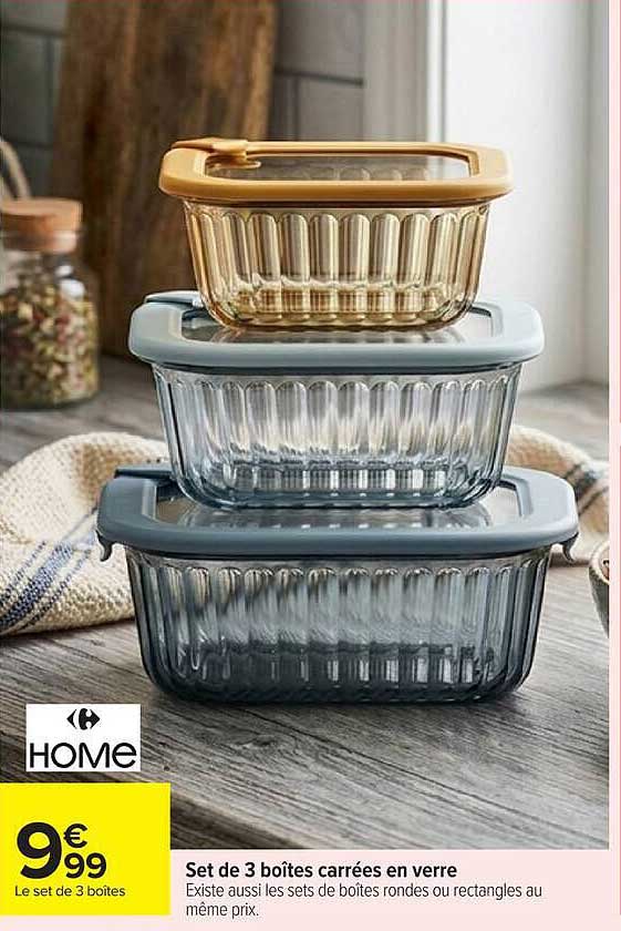 Set de 3 boîtes carrées en verre
