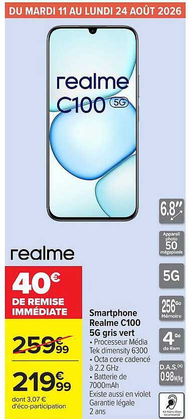 Smartphone Realme C100 5G gris vert