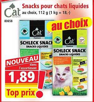 Snacks pour chats liquides au choix, 112 g (1 kg = 18,-)