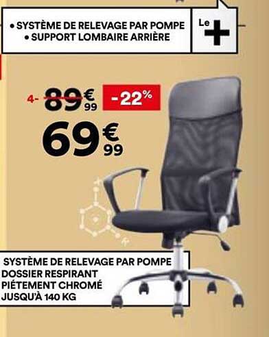 SYSTÈME DE RELEVAGE PAR POMPE DOSSIER RESPIRANT PIÉTEMENT CHROMÉ JUSQU’À 140 KG