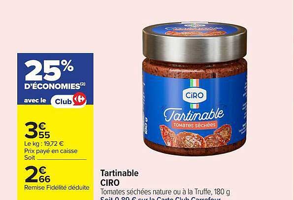 Tartinable CIRO Tomates séchées nature ou à la Truffe, 180 g