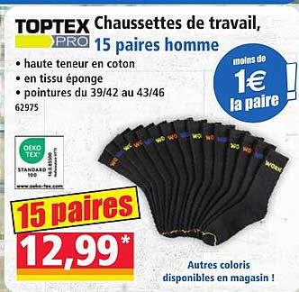 TOPTEX Chaussettes de travail. 15 paires homme