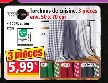 Torchons de cuisine, 3 pièces env. 50 x 70 cm