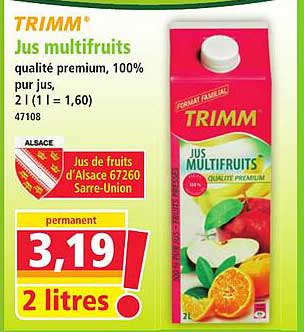 TRIMM' Jus multifruits qualité premium, 100% pur jus, 2 l (1 l = 1,60) 47108