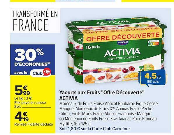Yaourts aux Fruits "Offre Découverte" ACTIVIA