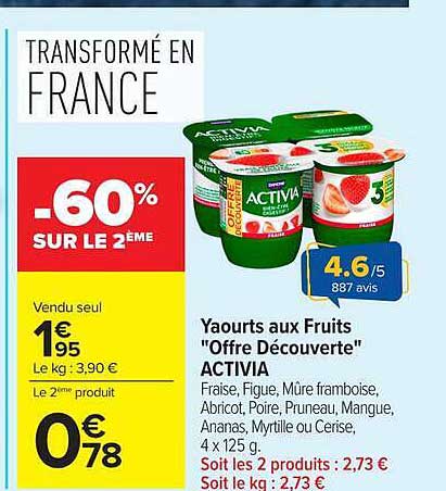 Yaourts aux Fruits "Offre Découverte" ACTIVIA
