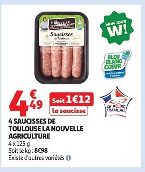 4 SAUCISSES DE TOULOUSE LA NOUVELLE AGRICULTURE