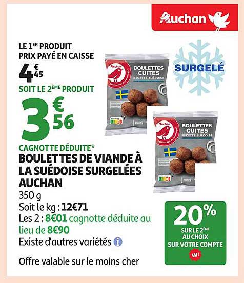 Boulettes de viande à la suédoise surgelées Auchan