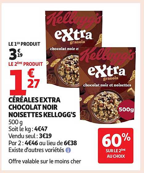 CÉRÉALES EXTRA CHOCOLAT NOIR NOISETTES KELLOGG'S