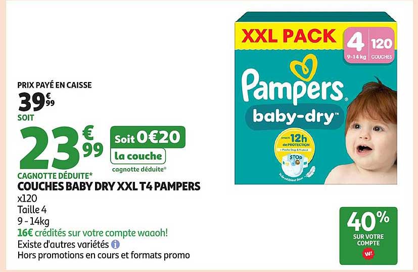 COUCHES BABY DRY XXL T4 PAMPERS x120