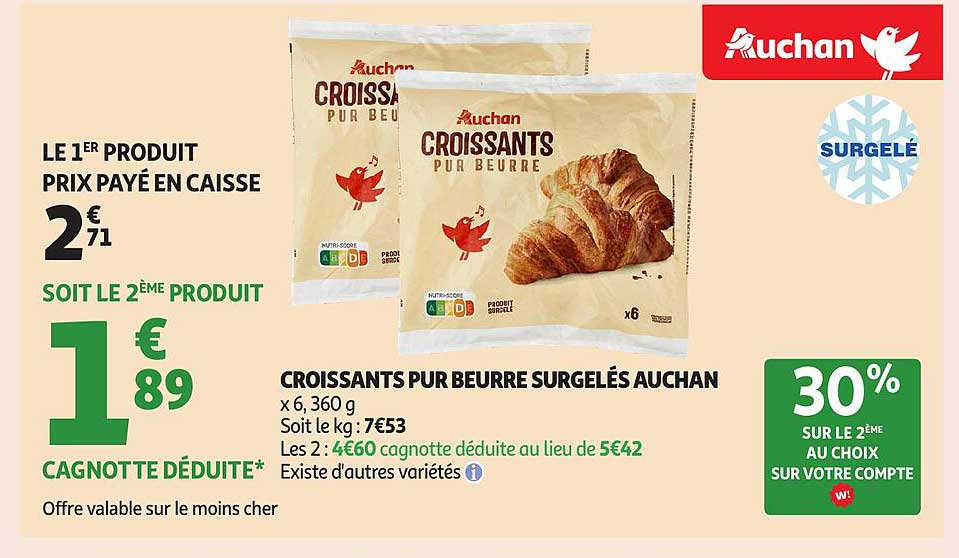 CROISSANTS PUR BEURRE SURGELÉS AUCHAN