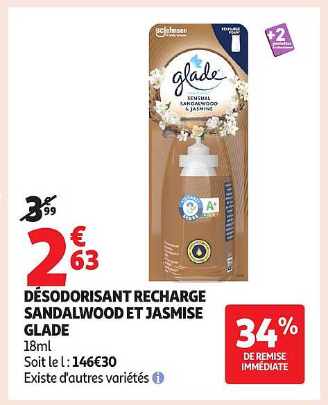 DÉSODORISANT RECHARGE SANDALWOOD ET JASMINE GLADE