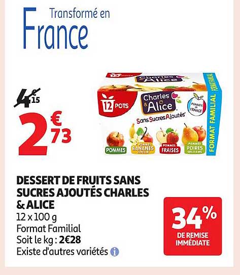 DESSERT DE FRUITS SANS SUCRES AJOUTÉS CHARLES & ALICE