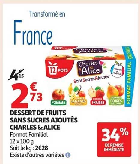 DESSERT DE FRUITS SANS SUCRES AJOUTÉS CHARLES & ALICE