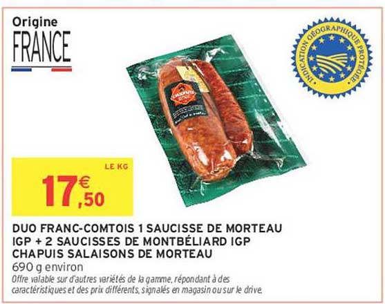 DUO FRANC-COMTOIS 1 SAUCISSE DE MORTEAU IGP + 2 SAUCISSES DE MONTBÉLIARD IGP