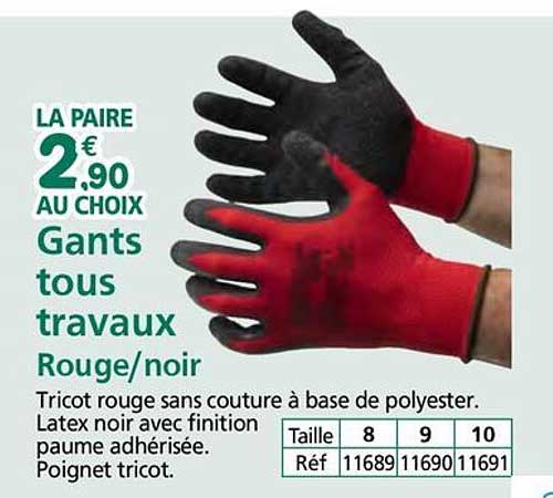 Gants tous travaux Rouge/noir