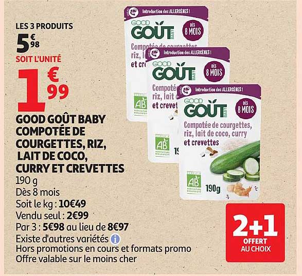 GOOD GOUT BABY COMPOTÉE DE COURGETTES, RIZ, LAIT DE COCO, CURRY ET CREVETTES