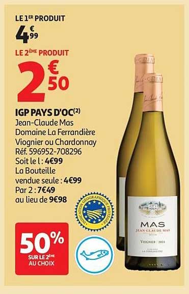 IGP PAYS D'OC Jean-Claude Mas Domaine La Ferrandière Viognier ou Chardonnay