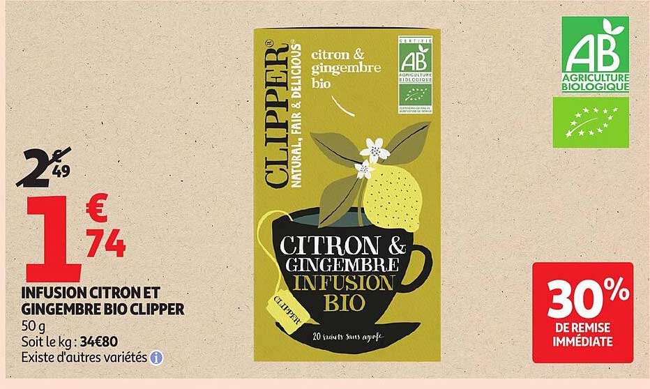 INFUSION CITRON ET GINGEMBRE BIO CLIPPER