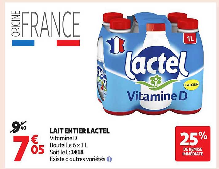 LAIT ENTIERS LACTEL