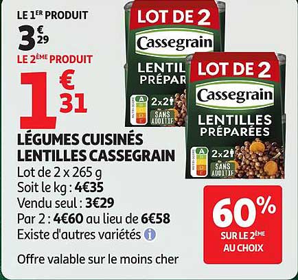 Légumes cuisinés Lentilles Cassegrain