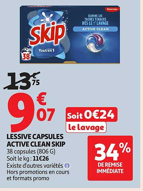 LESSIVE CAPSULES ACTIVE CLEAN SKIP