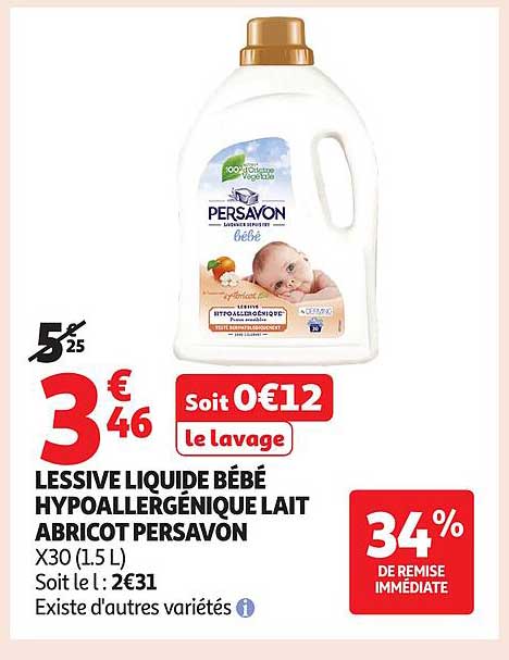 LESSIVE LIQUIDE BÉBÉ HYPOALLERGENIQUE LAIT ABRICOT PERSAVON