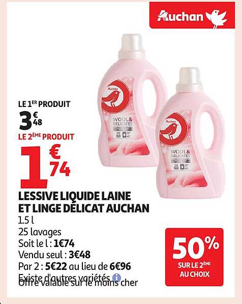 LESSIVE LIQUIDE LAINE ET LINGE DÉLICAT AUCHAN