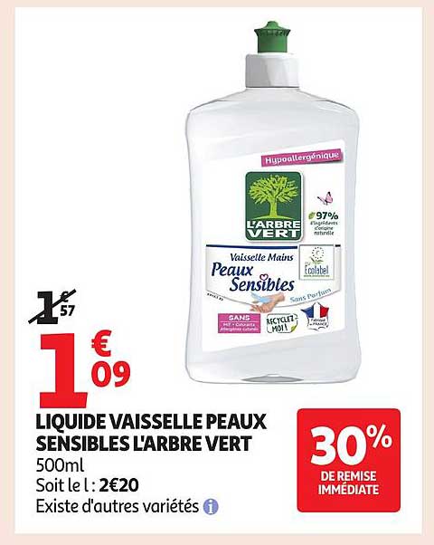 LIQUIDE VAISSELLE PEAUX SENSIBLES L'ARBRE VERT