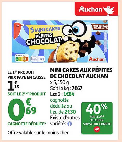 MINI CAKES AUX PÉPITES DE CHOCOLAT AUCHAN