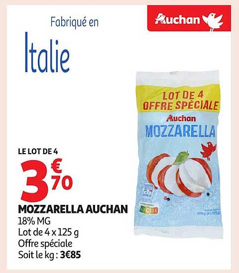 Mozzarella Auchan 18% MG - Lot de 4