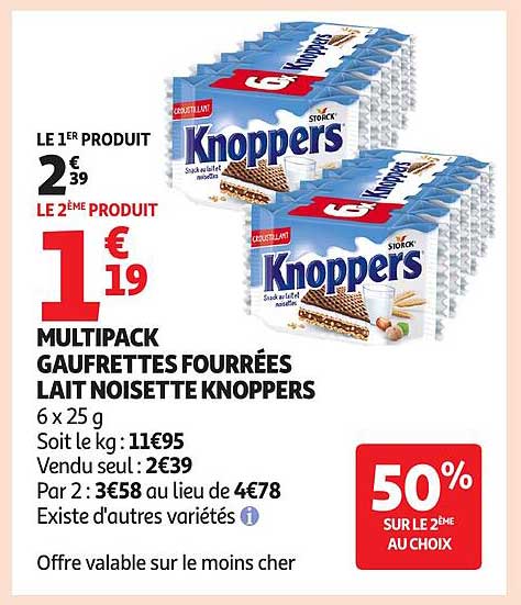 MULTIPACK GAUFRETTES FOURRÉES LAIT NOISETTE KNOPPERS