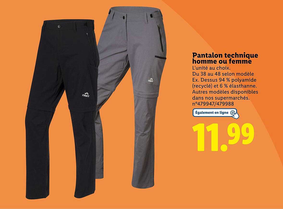 Pantalon technique homme ou femme