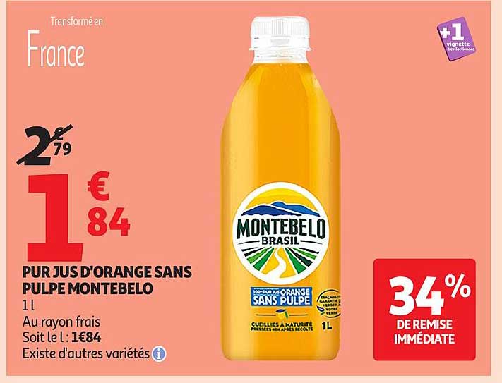 PUR JUS D'ORANGE SANS PULPE MONTEBELO 1L
