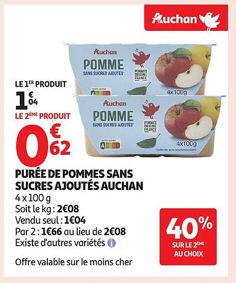 Purée de pommes sans sucres ajoutés Auchan
