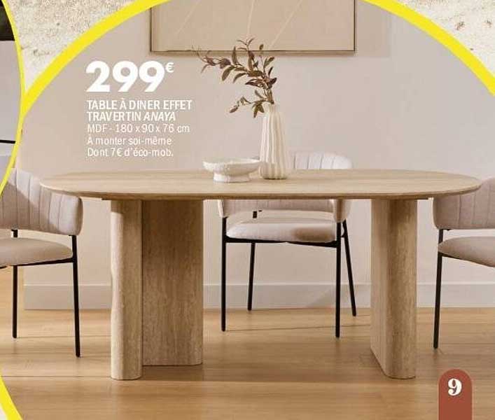 TABLE À DINER EFFET TRAVERTIN ANAYA