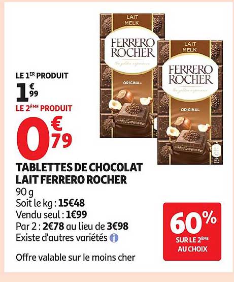 TABLETTES DE CHOCOLAT LAIT FERRERO ROCHER