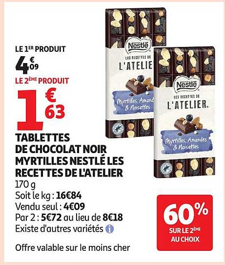 TABLETTES DE CHOCOLAT NOIR MYRTILLES NESTLÉ LES RECETTES DE L'ATELIER
