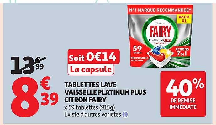 TABLETTES LAVE VAISSELLE PLATINUM PLUS CITRON FAIRY