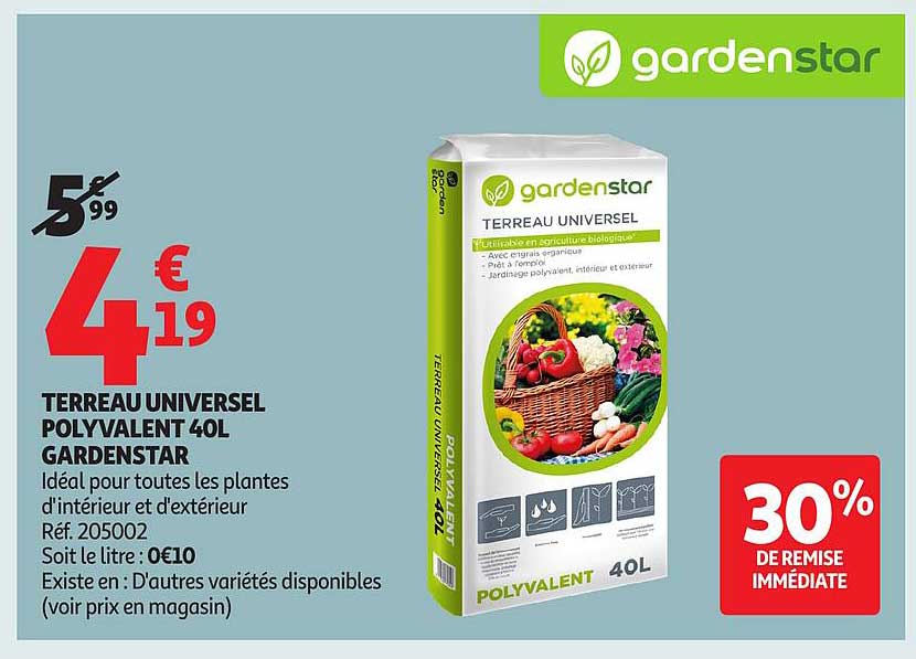 TERREAU UNIVERSEL POLYVALENT 40L GARDENSTAR