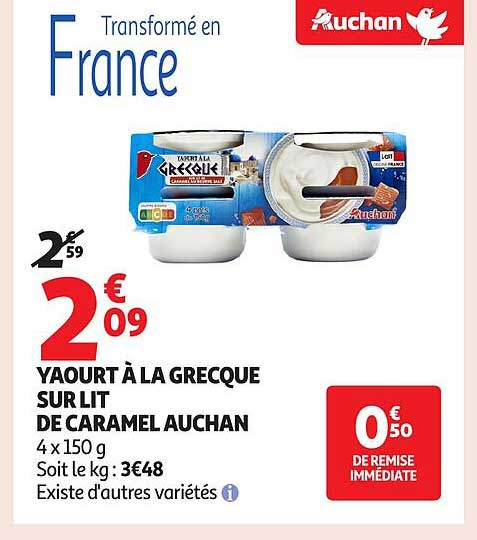Yaourt à la Grecque sur lit de Caramel Auchan