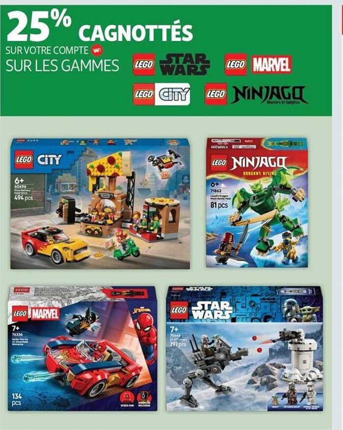 25% CAGNOTTÉS SUR VOTRE COMPTE W! SUR LES GAMMES LEGO STAR WARS, LEGO MARVEL, LEGO CITY, LEGO NINJAGO