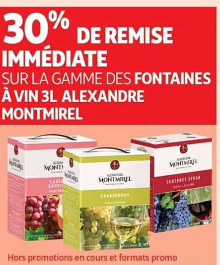 30% DE REMISE IMMEDIATE SUR LA GAMME DES FONTAINES À VIN 3L ALEXANDRE MONTMIREL