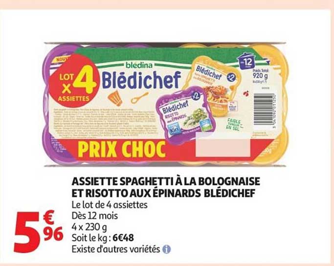 ASSIETTE SPAGHETTI À LA BOLOGNAISE ET RISOTTO AUX ÉPINARDS BLÉDICHEF