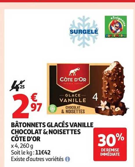 BÂTONNETS GLACÉS VANILLE CHOCOLAT & NOISETTES CÔTE D'OR