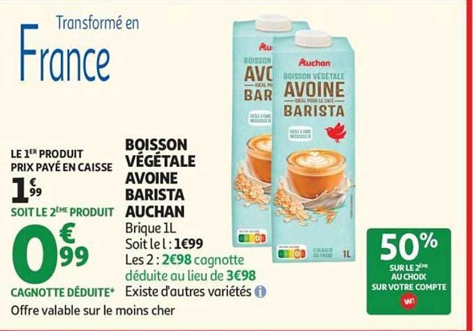 BOISSON VÉGÉTALE AVOINE BARISTA AUCHAN